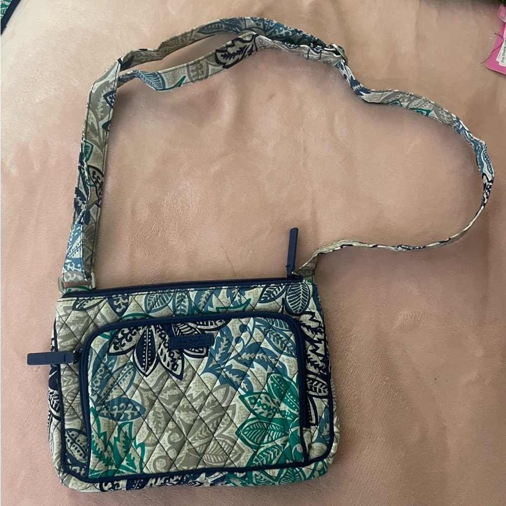 Vera Bradley Blue and Green Leafy Crossbody Bag